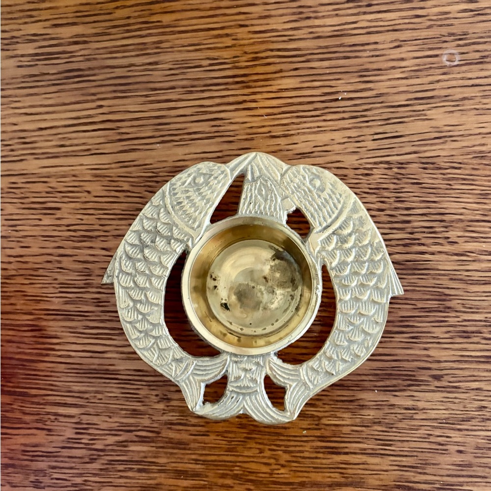 Gold Fish Brass Candle Holder